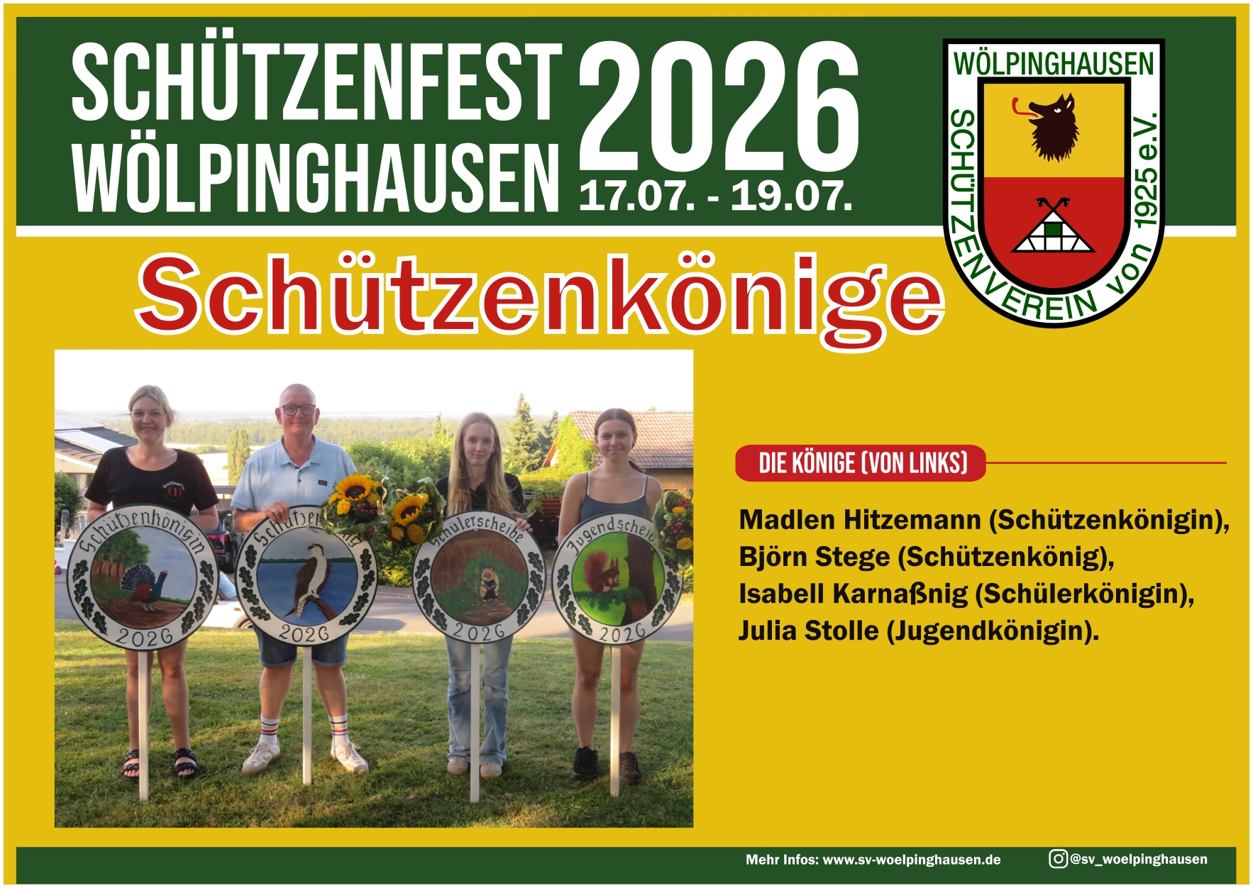 Schützenkönige 2026 des Schützenvereins Wölpinghausen